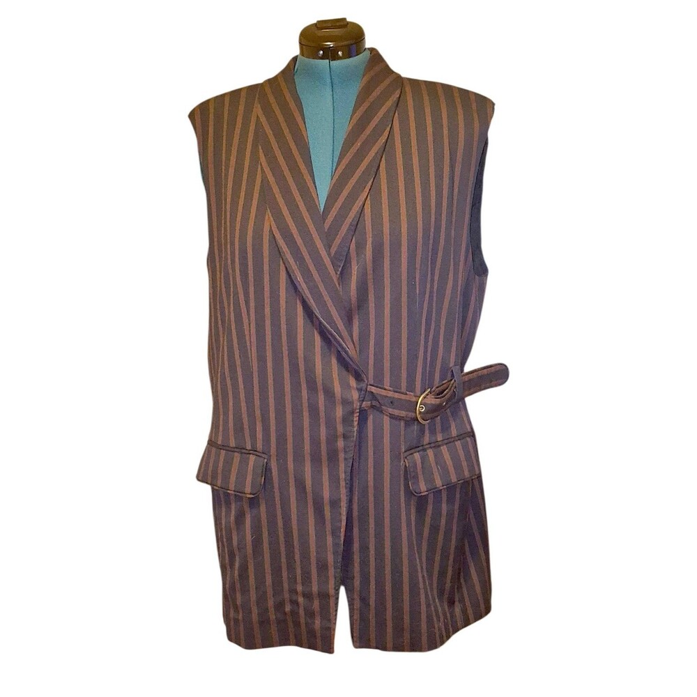 by Anthropologie Wrap Vest Womens XL Navy Blue Striped Belted Coastal
